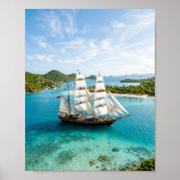 Majestic Tall Ship Sailing Crystal Turquoise Carib