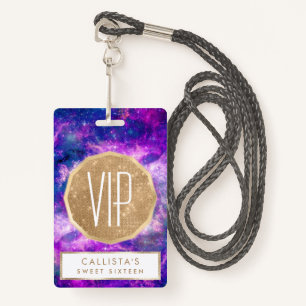 Majestic Teal Purple Starry Space Nebula ID Badge
