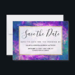 Majestic Teal Purple Starry Space Nebula Save The Date<br><div class="desc">This majestic and cool design is perfect for the bohemian woman. It features a bright purple, blue, and teal green starry nebula pattern. It's unique, artsy, pretty, and beautiful! ***IMPORTANT DESIGN NOTE: For any custom design request such as matching product requests, colour changes, placement changes, or any other change request,...</div>