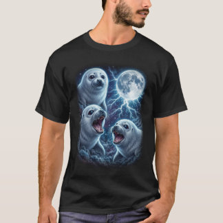 Majestic Three Baby Seal Moon Lightning Ocean T-Shirt