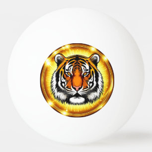 Majestic Tiger Head With Glowing Golden Lights Ping Pong Ball