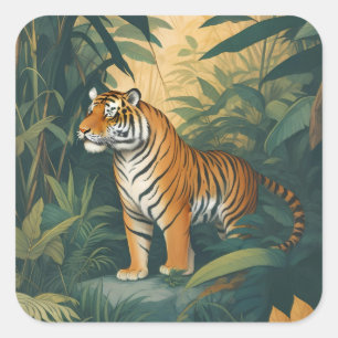 Majestic Tiger in the Jungle Elegant Wildlife Art  Square Sticker