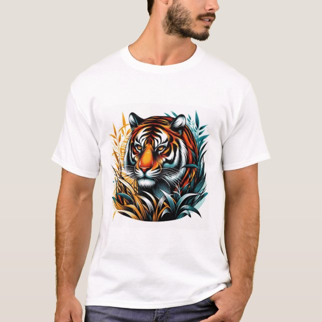 Majestic Tiger in Vibrant Jungle T-Shirt (Front)