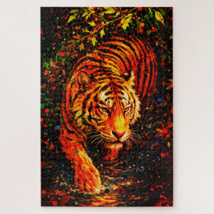 Majestic Tiger in Water Colourful Splatter Jigsaw Puzzle