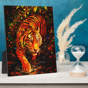 Majestic Tiger in Water Colourful Splatter Plaque