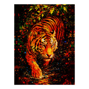 Majestic Tiger in Water Colourful Splatter Poster