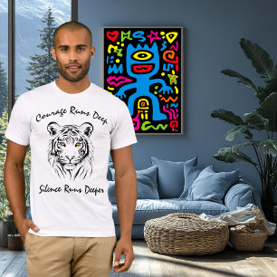 Majestic Tiger Line Art  - Courage Runs Deep T-Shirt