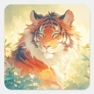 Majestic Tiger Peeking Through Forest Square Sticker