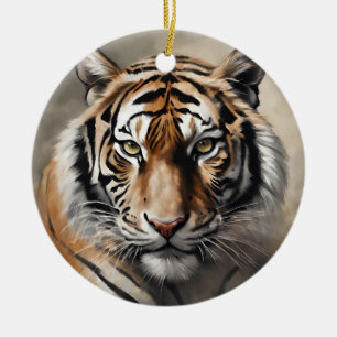 Majestic Tiger Portrait Ceramic Tree Decoration