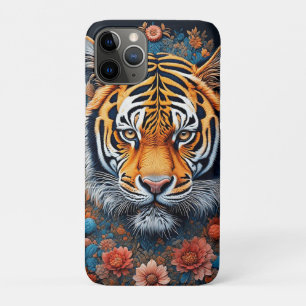 Majestic Tiger Portrait Surrounded by Flowers Case-Mate iPhone Case