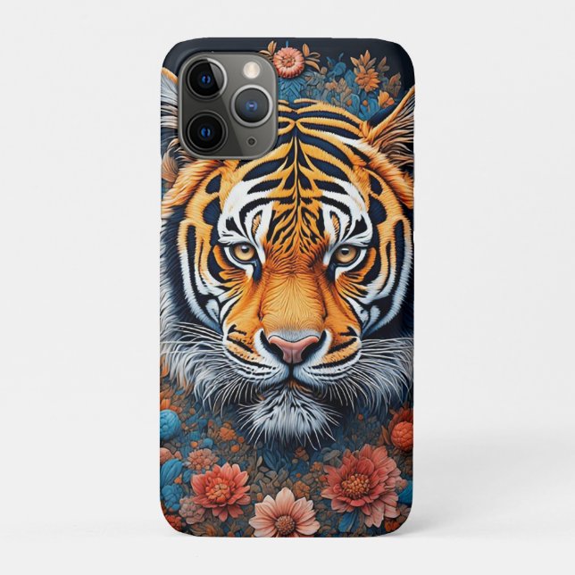 Majestic Tiger Portrait Surrounded by Flowers Case-Mate iPhone Case (Back)