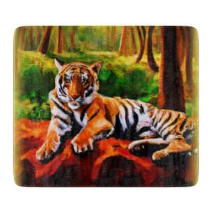 "Majestic Tiger Resting in The Wild". Buy Now Cutting Board