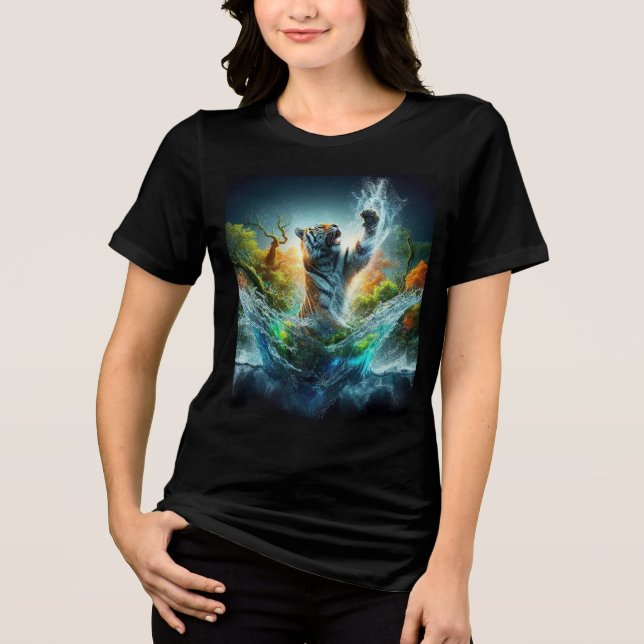Majestic Tiger Rising from Water Tri-Blend Shirt (Front)