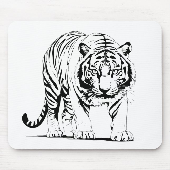Majestic Tiger Silhouette in Bold Vector Art Mouse Pad (Front)