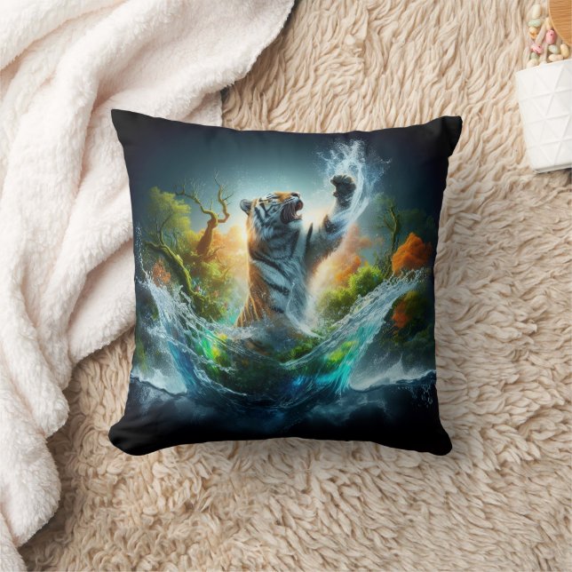 Majestic Tiger Splash Fantasy Wildlife Nature Cushion (Blanket)