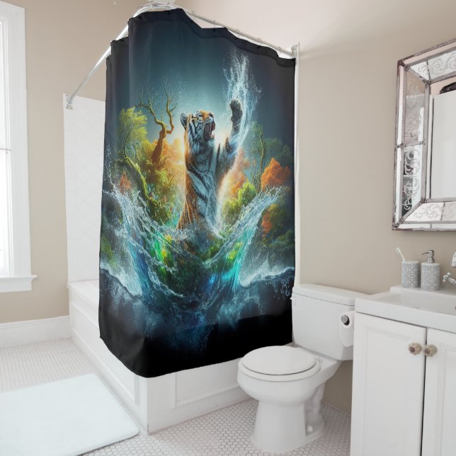 Majestic Tiger Splash Fantasy Wildlife Nature Shower Curtain (In Situ)