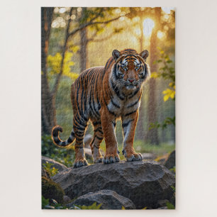Majestic Tiger Stands on Rocks Jigsaw Puzzle