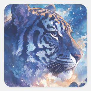 Majestic Tiger Under Celestial Night Sky Square Sticker