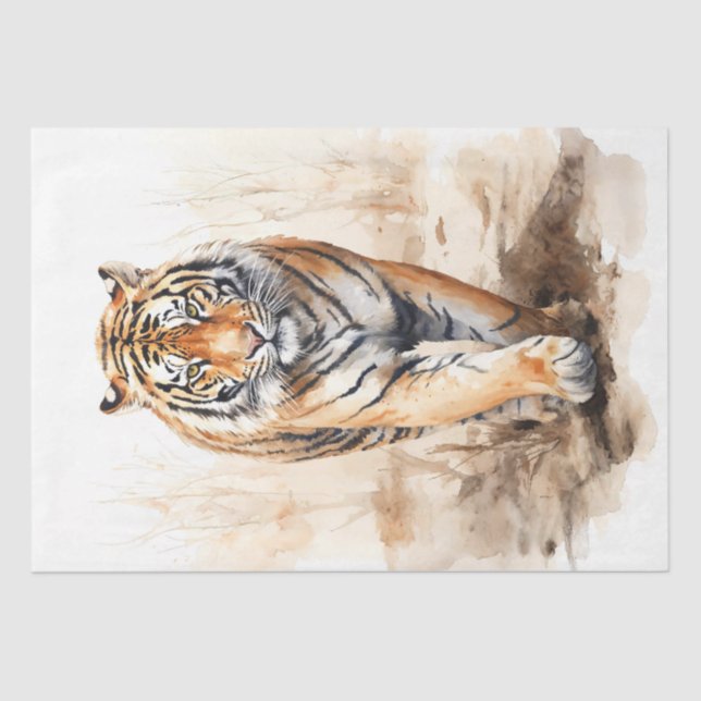 Majestic Tiger Walk Watercolor Illustration Tissue Paper (Front)