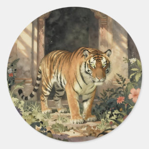 Majestic Tiger Walking in the Ancient Dunes Classic Round Sticker