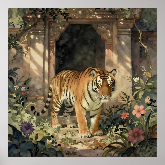 Majestic Tiger Walking through Ancient Dunes Poster (Front)