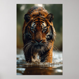 Majestic Tiger Walking Through Water Poster