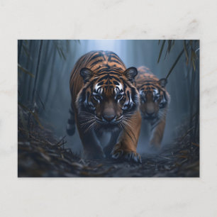 Majestic Tigers in a Foggy Jungle Postcard