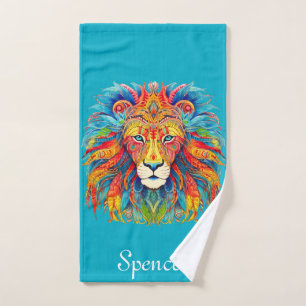 Majestic Tribal Lion with Custom Name Bath Towel Set