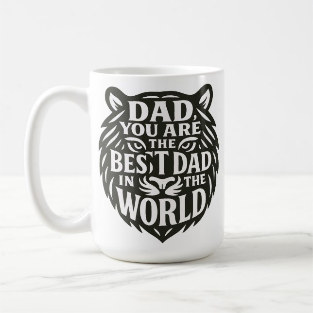 "Majestic Tribute: Bold Tiger Word Art Mug for Dad (Left)