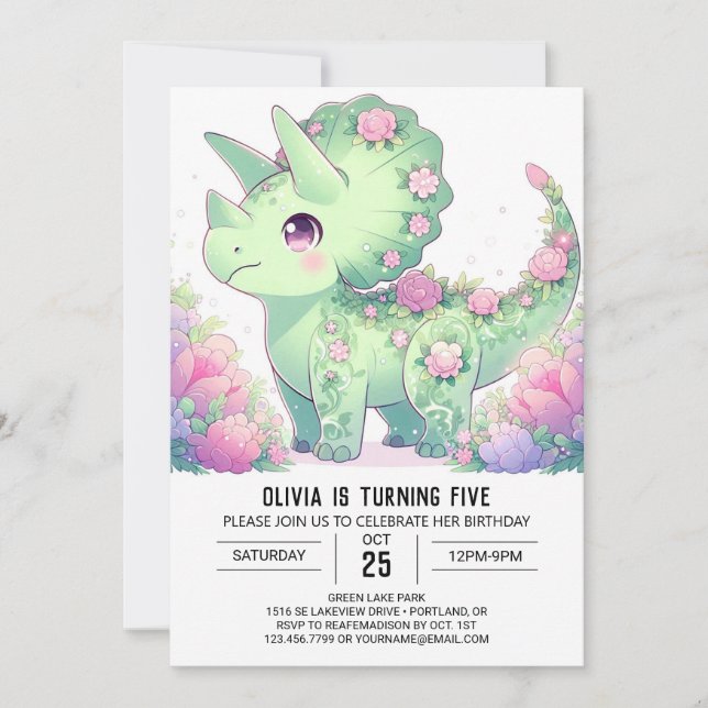 Majestic Triceratops Dinosaur Digital Birthday Invitation (Front)