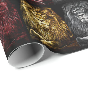 Majestic Trio Lions Pattern Wrapping Paper