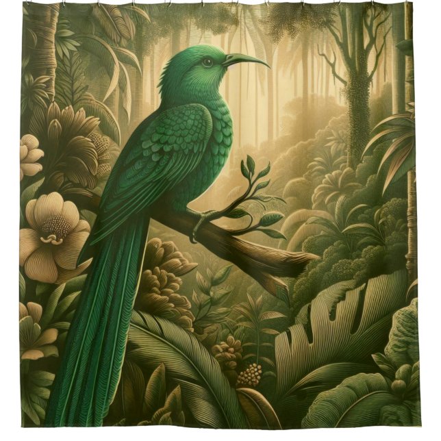 Majestic Tropical Bird in the lush green jungle 3 Shower Curtain (Front)