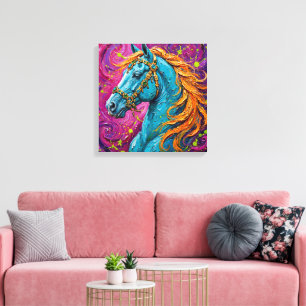 Majestic Turquoise Arabian Horse Impasto Canvas Print