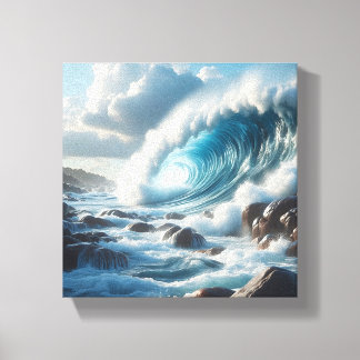 Majestic Turquoise Ocean Wave Crashing Against Canvas Print