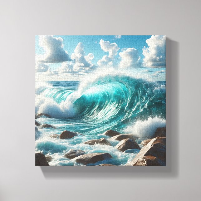 Majestic Turquoise Ocean Wave Crashing on Sunlit  Canvas Print (Front)