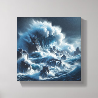 Majestic Turquoise Ocean Wave Under Dramatic Storm Canvas Print