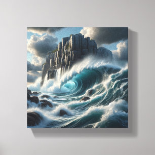 Majestic Turquoise Ocean Waves Crashing Against Canvas Print