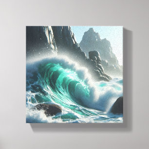 Majestic Turquoise Wave Crashing Against Dramatic  Canvas Print