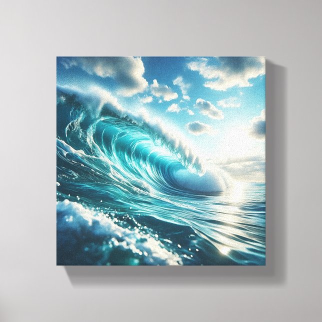 Majestic Turquoise Wave Curling Under Bright Canvas Print (Front)
