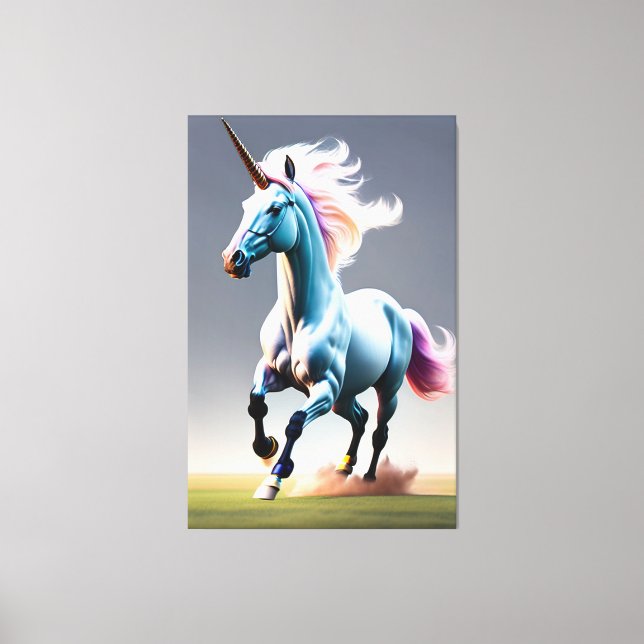 Majestic Unicorn Galloping Through the Meadow On  Canvas Print (Front)