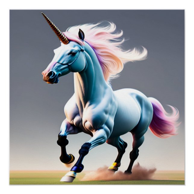 Majestic Unicorn Galloping Through the Meadow  Poster (Front)