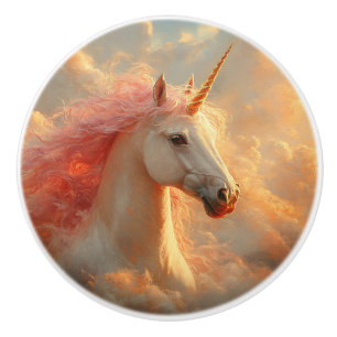 Majestic Unicorn in Sunset Clouds Ceramic Knob