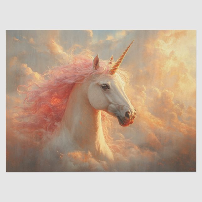Majestic Unicorn in Sunset Clouds Decoupage Tissue Paper (Front)