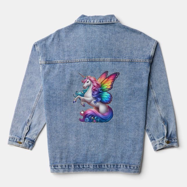 Majestic Unicorn With Rainbow Wings  Denim Jacket (Back)