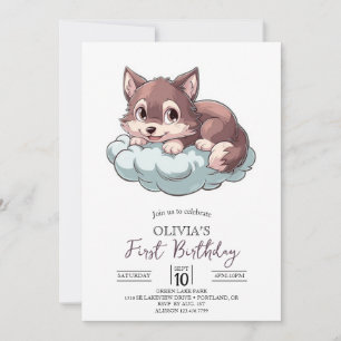 Majestic Unique Digital Wolf 1st Birthday Invitation