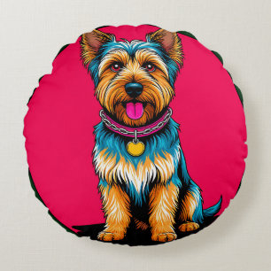 Majestic Vibrant Dog Portrait Round Cushion