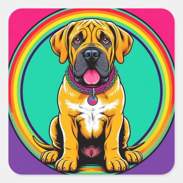 Majestic Vibrant Dog Portrait Square Sticker (Front)