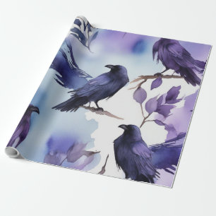 Majestic Watercolor Crow Pattern Wrapping Paper