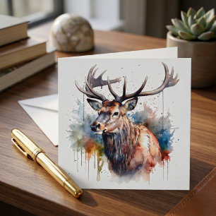 Majestic Watercolor Elk Portrait  Card