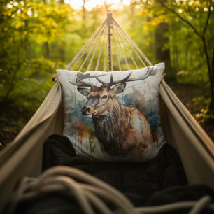 Majestic Watercolor Elk Portrait Cushion